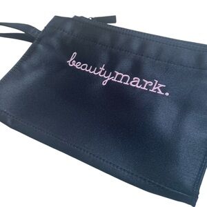 BEAUTY MARK Black Satin Zip Up Cosmetic Jewelry Bag Case Pouch Pink & Black